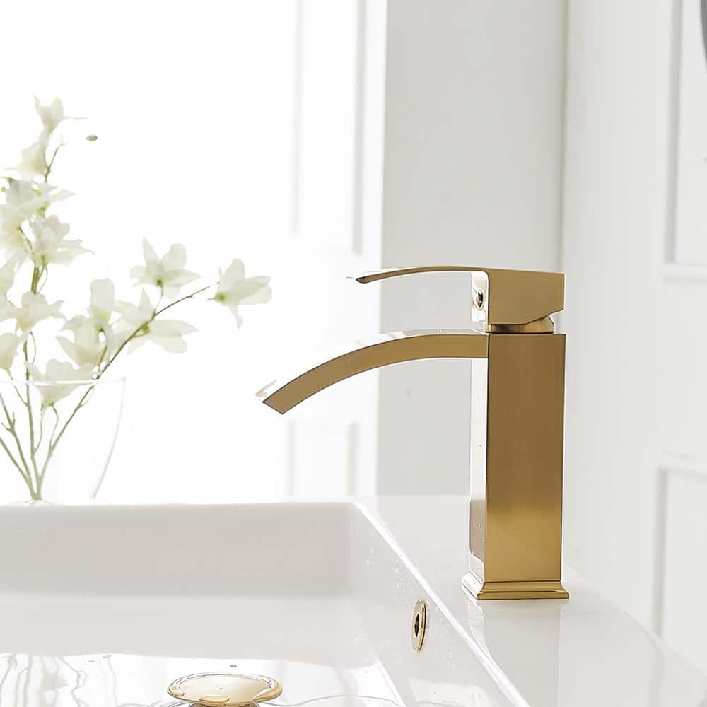 Brushed Gold Single Handle Waterfall Bathroom Faucet