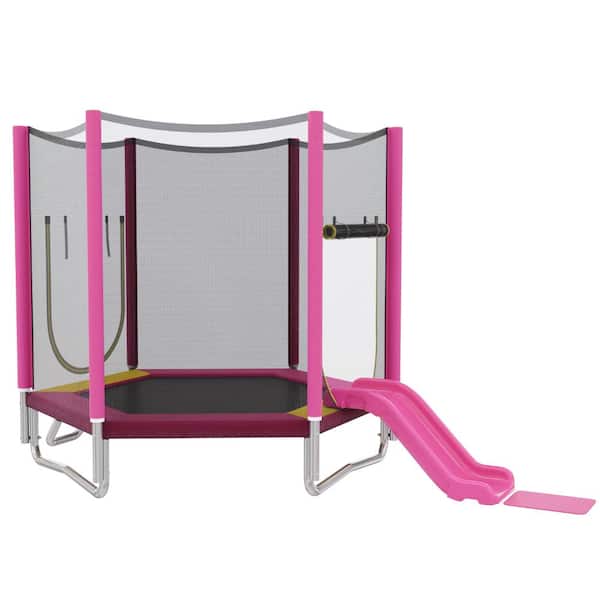 Nestfair 7 ft. Outdoor Pink Trampoline with Safety Enclosure Net
