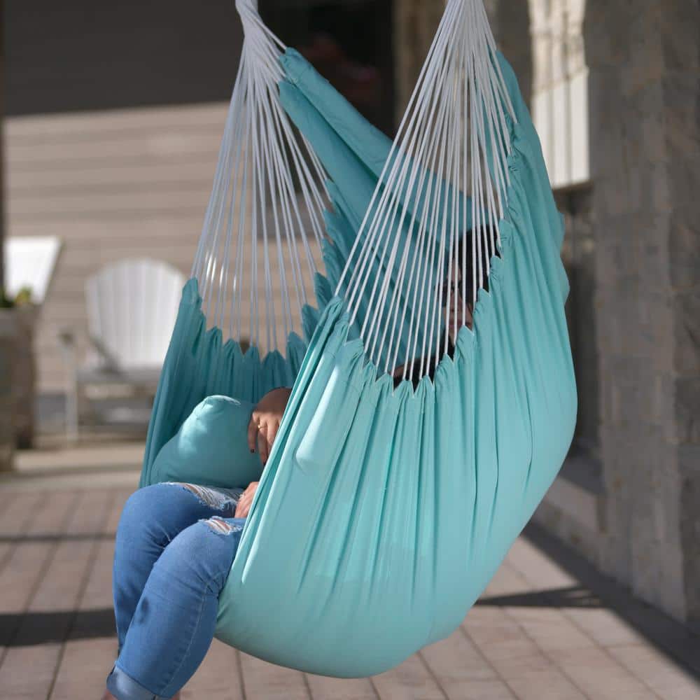 Aqua Polyester Hanging Hammock Chair with Cushions