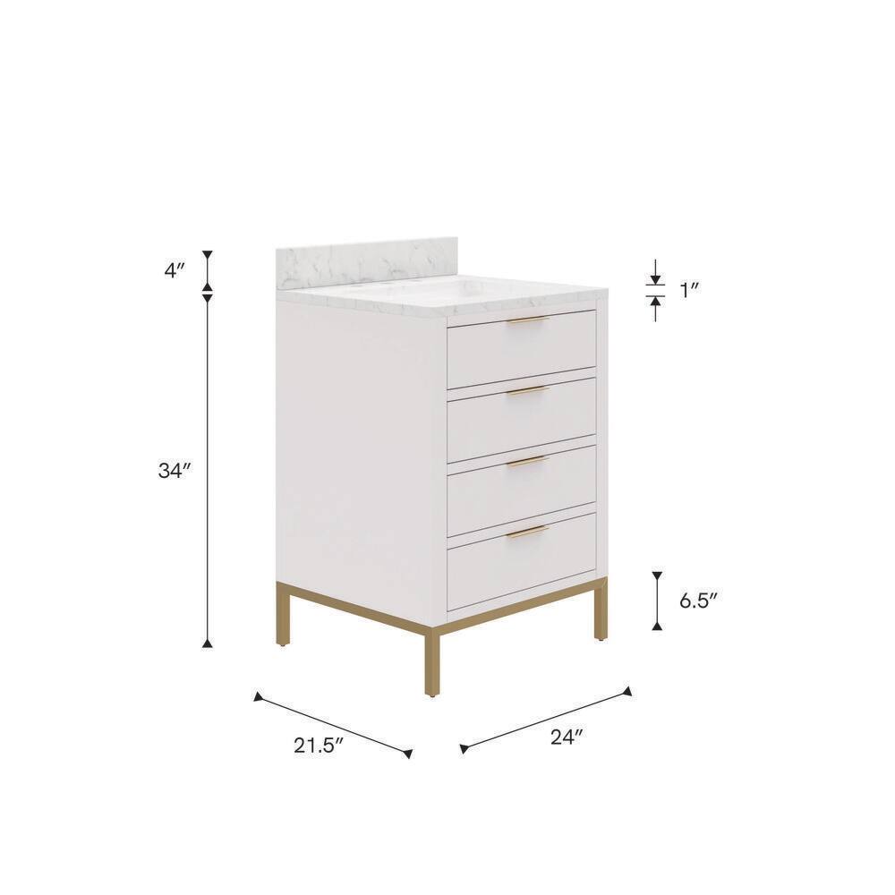 Pure White 24'' Single Sink Vanity with Carrara Marble Top