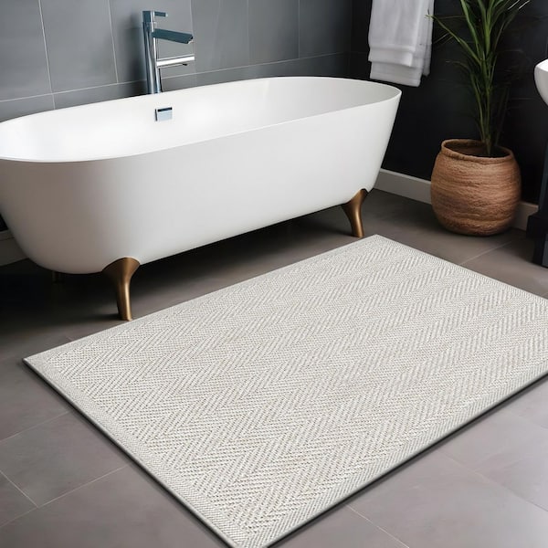 Odyssey White 2 ft. x 3 ft. Striped Chevron Easy Jute Washable Modern Indoor Outdoor Area Rug