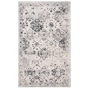 Madison Silver/Grey Doormat 2 ft. x 4 ft. Border Floral Medallion Geometric Area Rug