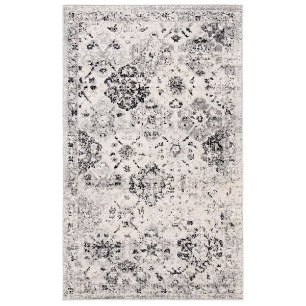 SAFAVIEH Madison Silver/Grey Doormat 3 ft. x 5 ft. Border Floral Medallion Geometric Area Rug