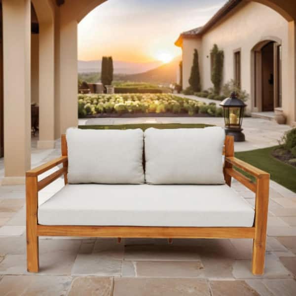 Dayo Arcacia Wood Patio Outdoor Loveseat Sofa with Gray Cushions