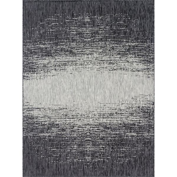 Unique Loom Gray Ombre Outdoor 9 ft. x 12 ft. Area Rug