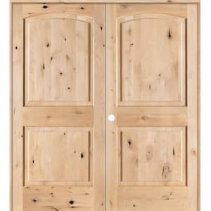 48 in. x 80 in. Rustic Knotty Alder 2-Panel Arch Top Right Handed Solid Core Wood Double Prehung Interior French Door