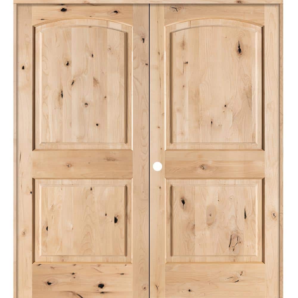 56 in. x 80 in. Rustic Knotty Alder 2-Panel Arch-Top Right Handed Solid Core Wood Double Prehung Interior French Door price history on PriceWatchPro