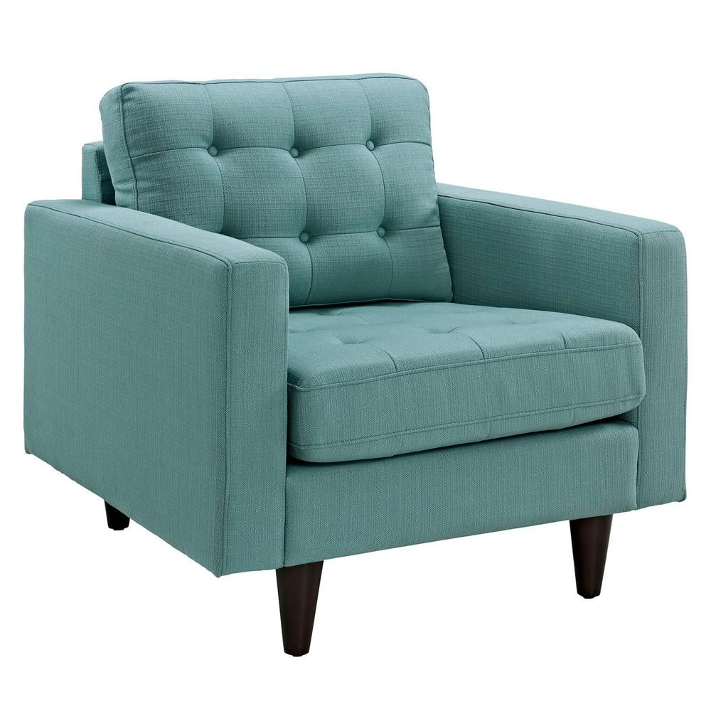 Laguna Blue Tufted Leather and Wood Accent Chair