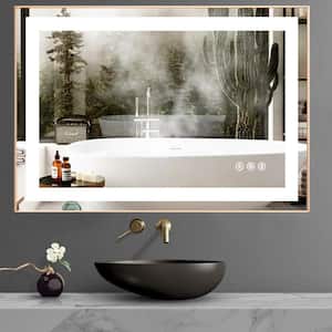 24 in. W x 36 in. H Large Rectangular Metal Framed Dimmable Anti Fog Wall Mount LED Bathroom Vanity Mirror in Gold