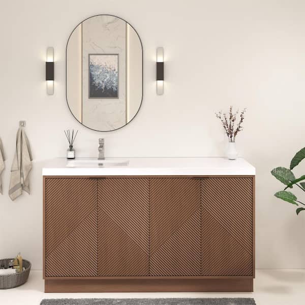 Mason 59 in. W x 20 in. D x 35 in. H Single Sink Chestnut Brown Bath Vanity with White Acrylic Top Electrical Outlet