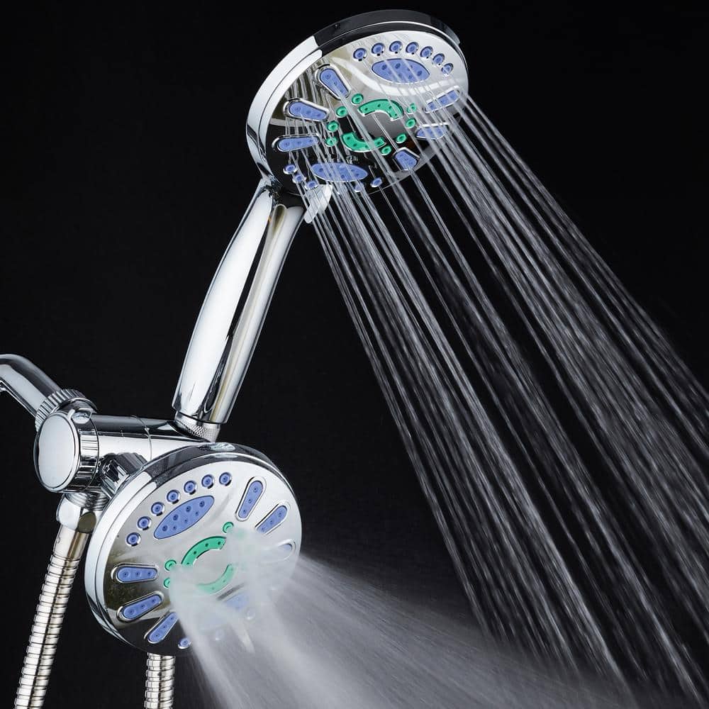Chrome Dual Shower Head with Handheld and 48 Spray Settings