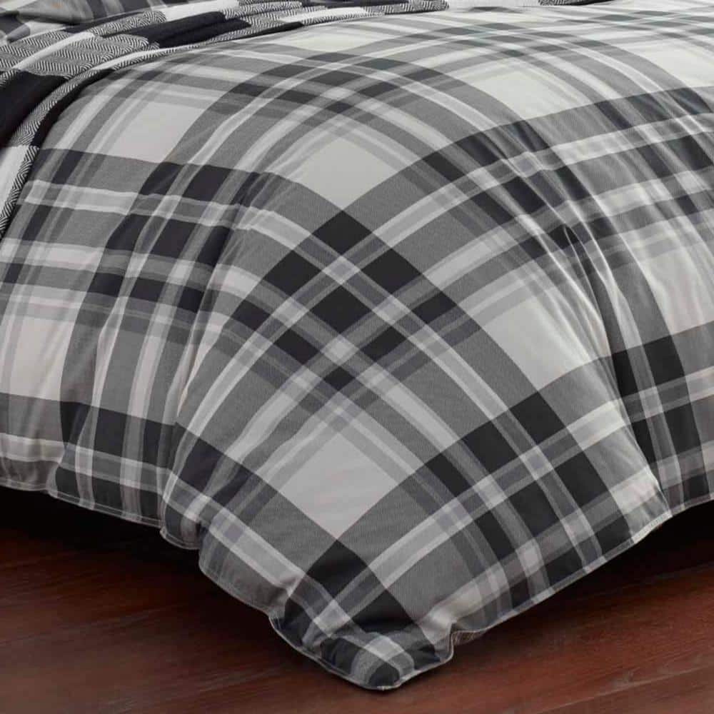 Full White Cotton Reversible Plaid Comforter Set