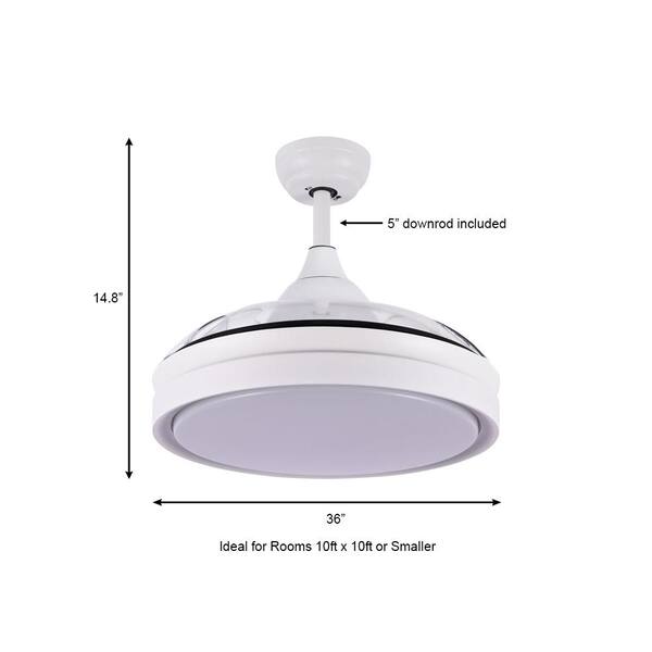 36 In Led White Retractable Ceiling Fan With Light Kit And Remote Control Bd3605 W Led White Retractable Ceiling Fan With, Bladeless Ceiling Fan Home Depot