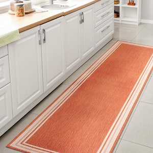 James Modern Border Stripe Orange/Cream 2 ft. x 8 ft. Indoor/Outdoor Area Rug