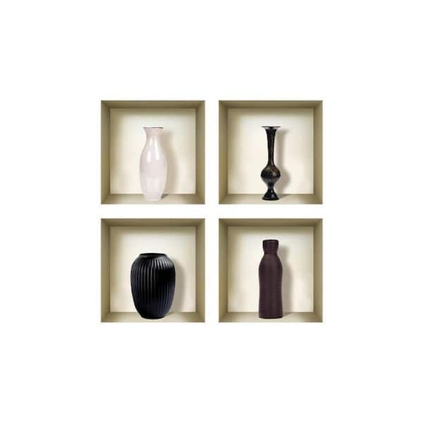 HomeRoots 20 in. x 20 in. Brown, Black Faux Niche Peel and Stick Wall Art 4-Piece