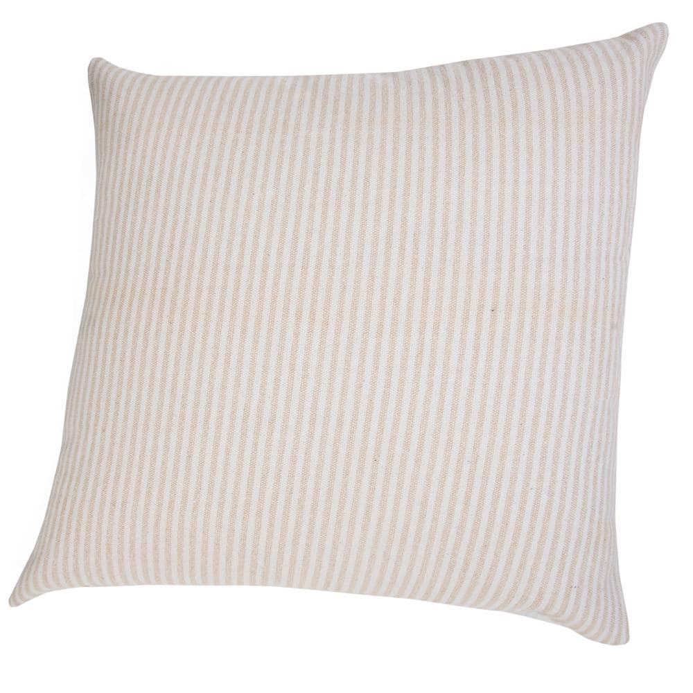 Beige and White Striped Cotton Square Throw Pillow