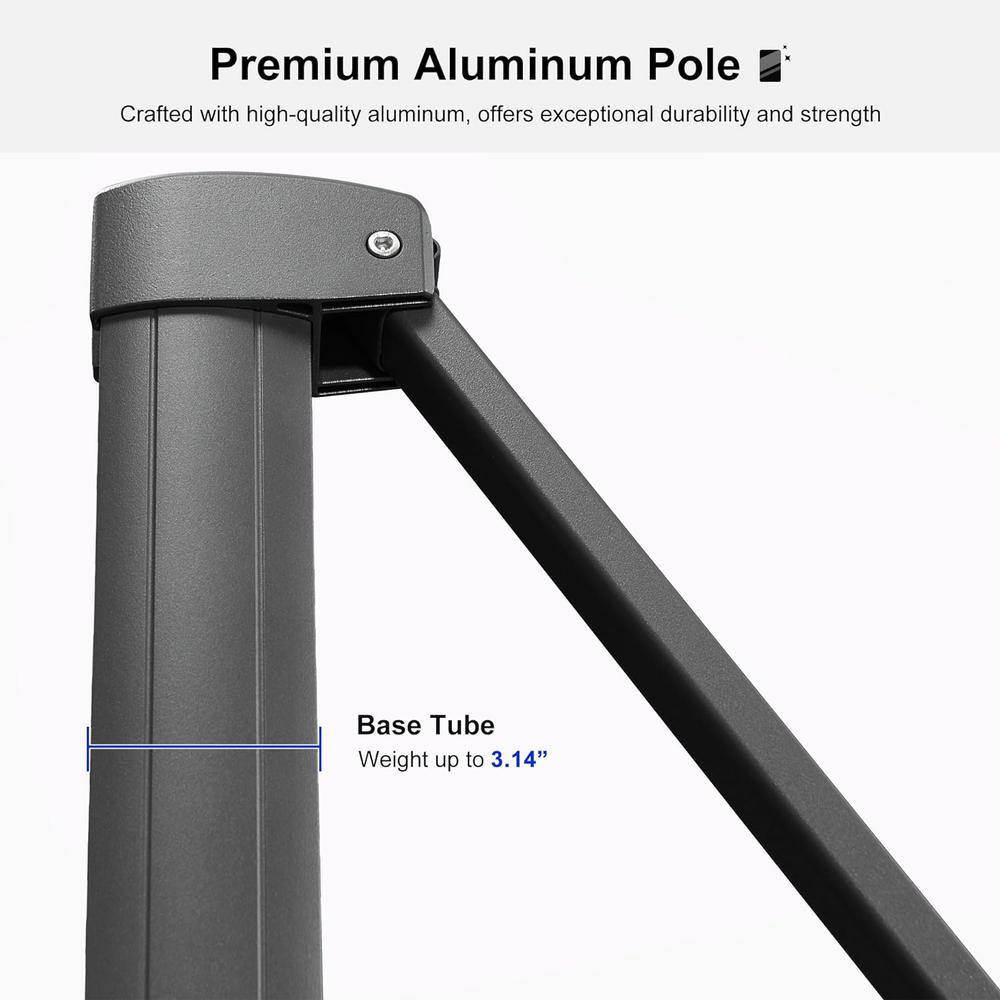 Dark Gray Aluminum Cantilever Patio Umbrella with Crank Lift System