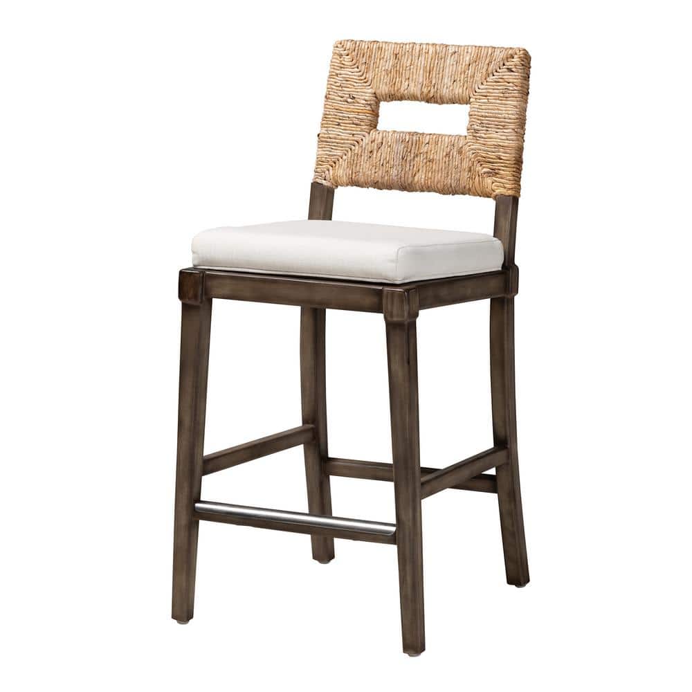 Porsha Bohemian Dark Brown Mahogany and Rattan Counter Stool