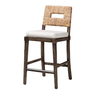 Porsha 37.8 in. Natural Seagrass and Dark Brown Wood Frame Counter Height Bar Stool