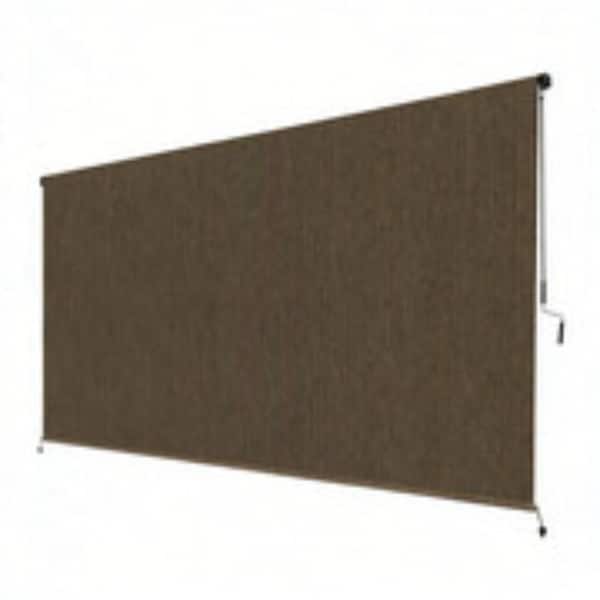 10' W x 8' H Mocha Outdoor Roller Shade with Crank Wand, Cordless Patio Roll Up Blinds for Pergola & Gazebo