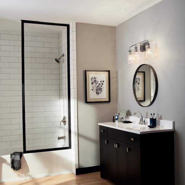 Braelyn 24 in. 3-Light Chrome Vintage Bathroom Vanity Light with Seeded Glass Shade