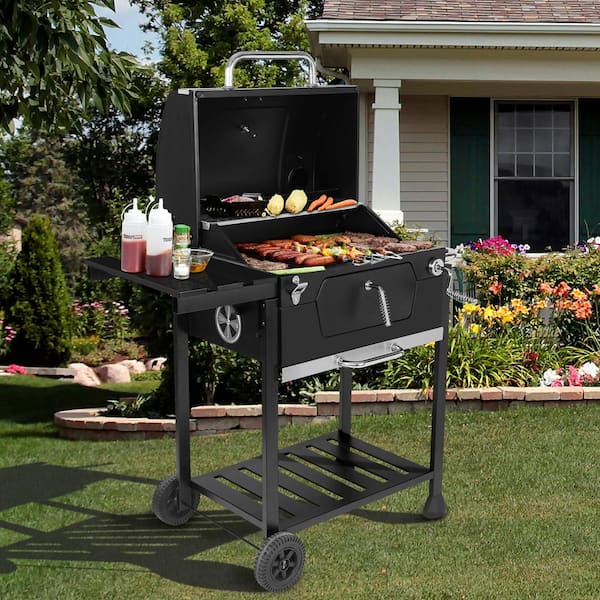 24 Charcoal Grill in Black with 1-Side Foldable Table