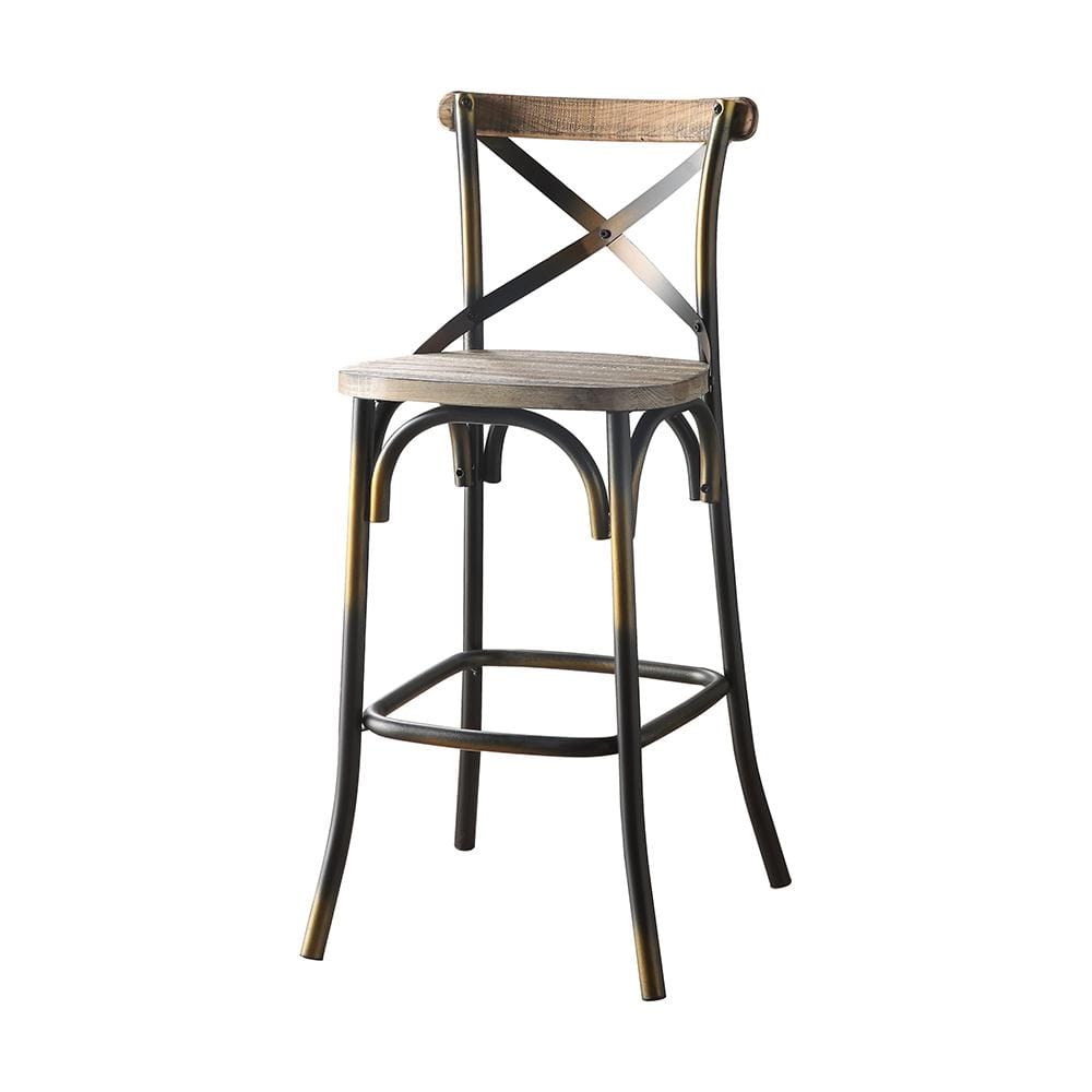 Antique Copper and Oak X-Back Bar Chair