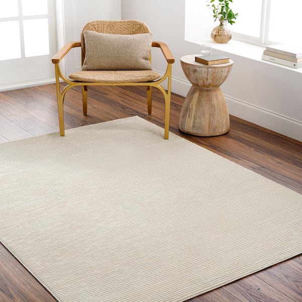Alder Cream Stripe 5 ft. x 7 ft. Indoor Machine-Washable  Area Rug