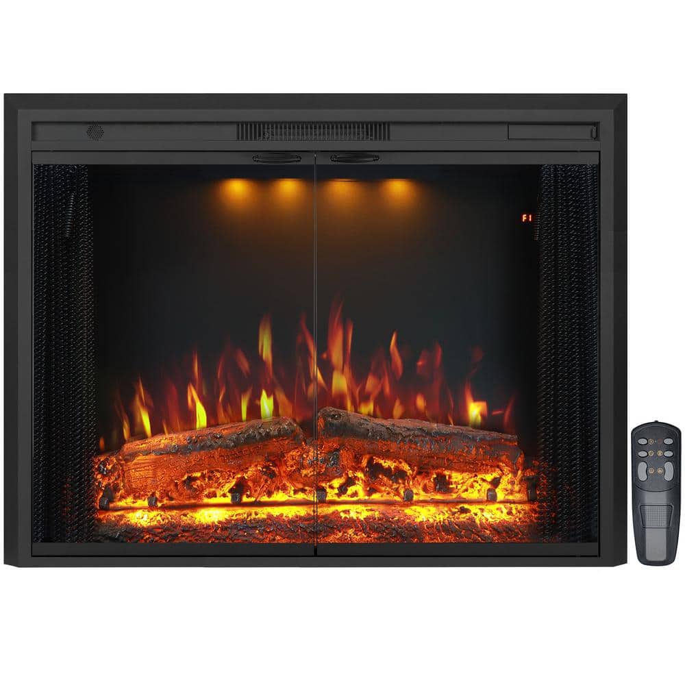 36 in. Electric Fireplace Inserts, 3-Flames and Top Light Colors, Fire Crac