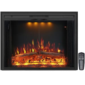 36 in. Electric Fireplace Inserts, 3-Flames and Top Light Colors, Fire Crackling Sound Glass Door and Mesh Screen, Black