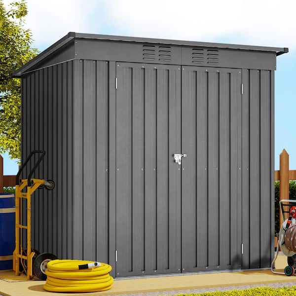 6 ft. W x 4 ft. D Outdoor Metal Storage Shed, All Weather Tool Room with Floor Base for Backyard, Black (20.5 sq.ft.)