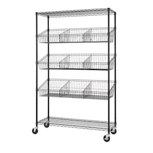 Black 5-Tier Wire Shelving w/Baskets & Dividers NSF (48 in. W x 18 in. D x 72 in. H)
