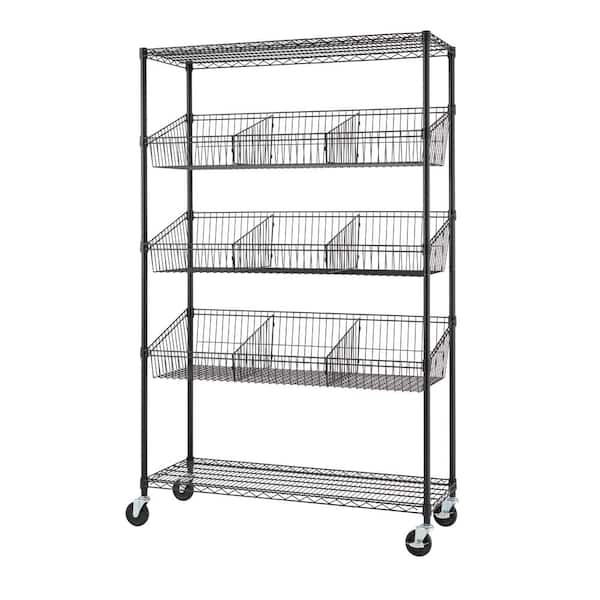 Trinity 5-Tier Black Wire Shelving with Baskets and Dividers, NSF