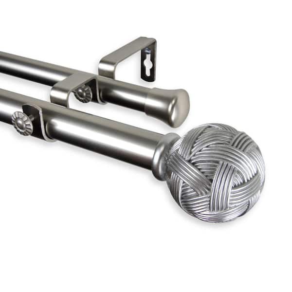 Rod Desyne 120 in. - 170 in. Telescoping 1 in. Double Curtain Rod Kit in Satin Nickel with Twine Finial