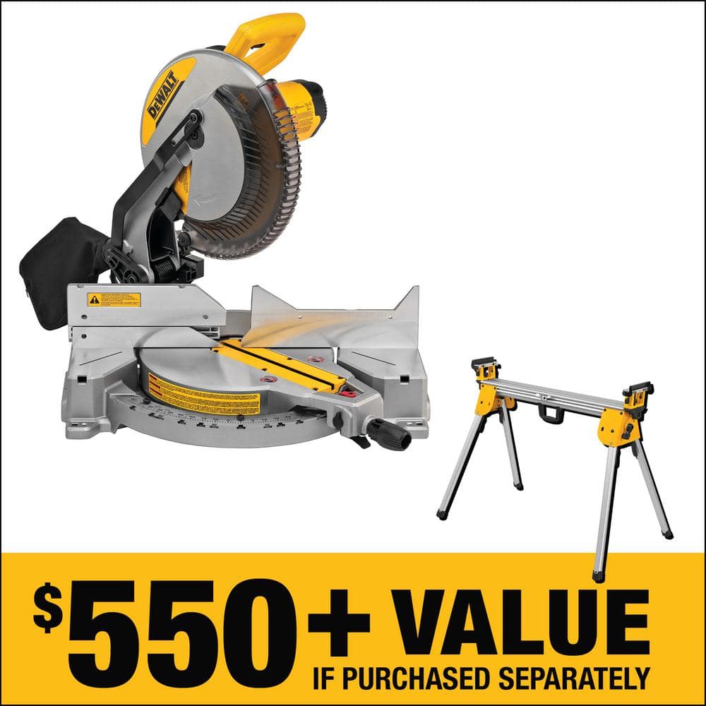 DEWALT 15 Amp Corded 12 in. Single Bevel Compound Miter Saw with 500 lbs. Capacity Compact Miter Saw Stand -  DWS715WDWX724