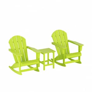 Laguna 3-Piece Fade Resistant Outdoor Patio HDPE Poly Plastic Adirondack Rocking Chairs and Side Table Set, Lime