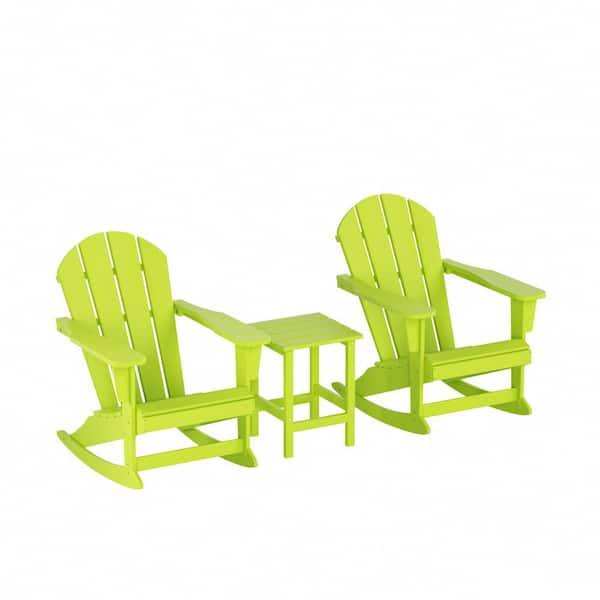 WESTIN OUTDOOR Laguna 3-Piece Fade Resistant Outdoor Patio HDPE Poly Plastic Adirondack Rocking Chairs and Side Table Set, Lime
