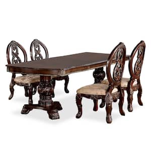 Caprock 5-Piece Rectangle Wood Top Brown Cherry and Tan Dining Table Set