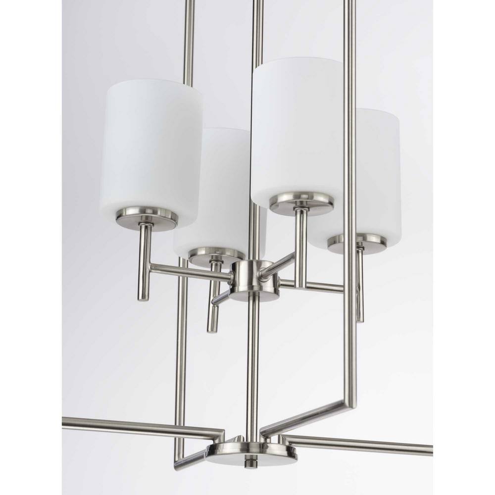 Brushed Nickel 4-Light Foyer Pendant with Etched Glass Shades