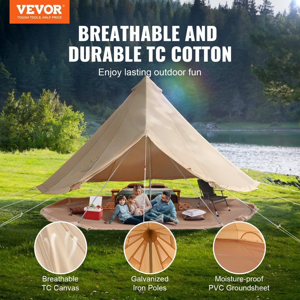 Beige 8-Person Four Season Mongolian Yurt Tent with Vestibule