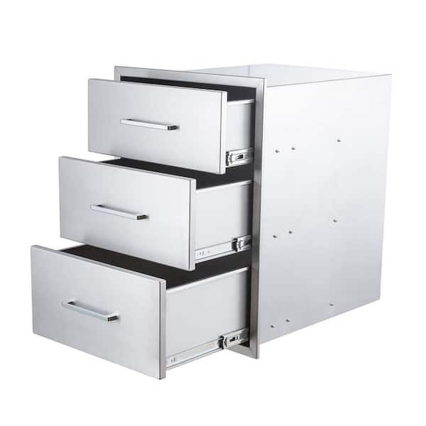 Stainless Steel 14 x 23 x 20.5 in Outdoor Kitchen Cabinet 3-Drawer Flush Mount BBQ Drawer Enclosed Storage