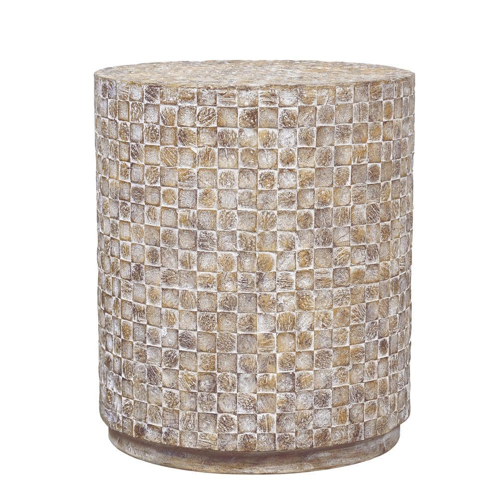 Faux Stone Outdoor End Table in Brown