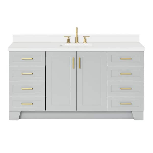 Taylor 66 in. W x 22 in. D x 36 in. H Single Sink Freestanding Bath Vanity in Gray with Pure White Quartz Top