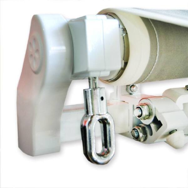 Aleko 10 Ft Manual Patio Retractable Awning 96 In Projection In Grey And White Stripe Aw10x8greywht Hd The Home Depot