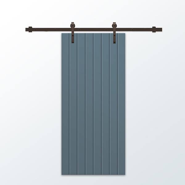 CALHOME 42 in. x 84 in. Dignity Blue Painted Composite MDF Paneled Interior Sliding Barn Door with Hardware Kit