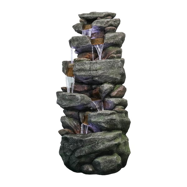 40.5 in. Tall Outdoor 5-Tier Water Fountain with LED Lights CXZ623ST-GY ...