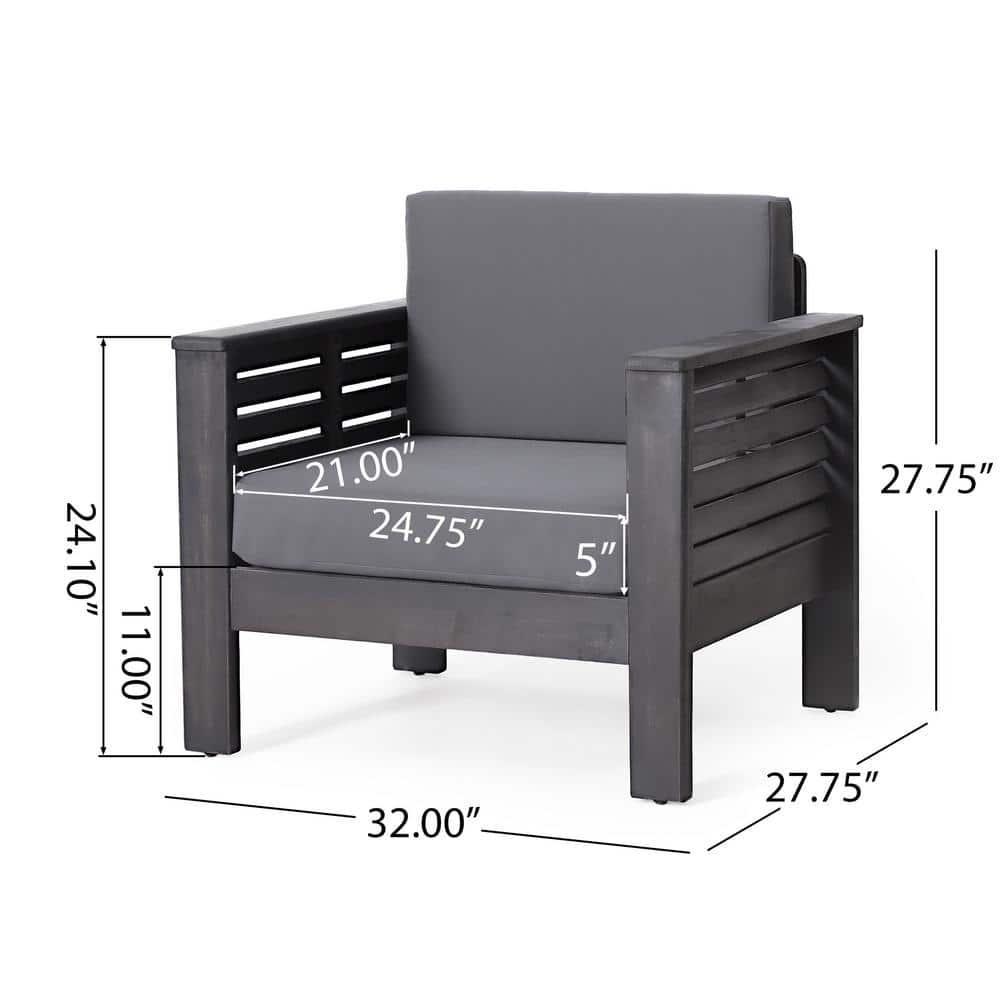 Dark Gray Acacia Wood Outdoor Lounge Chair with Cushions