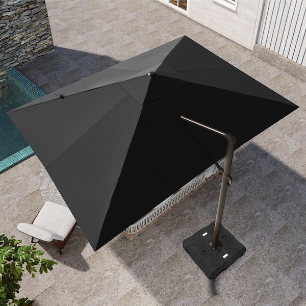 12.5 ft. x 10 ft. Aluminum 360° Rotation Cantilever Offset Tilt Patio Umbrella in Black, Base Stand with Wheels Included