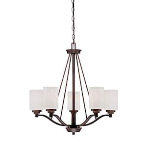 5-Light Rubbed Bronze Chandelier with Etched White Glass