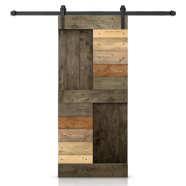 CALHOME 30 in. x 84 in. Muticolor Espresso Stained DIY Knotty Pine Wood Interior Sliding Barn Door with Hardware Kit
